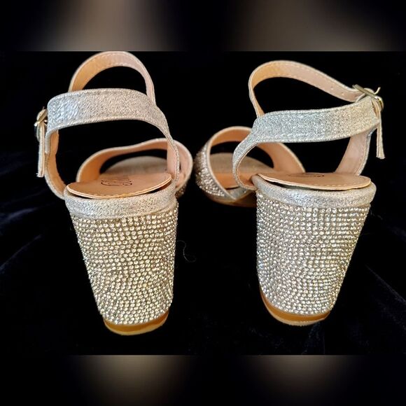 Rhinestone sparkle Silver Chunky Heel Shoes Sandals Sz 6 - Picture 12 of 16